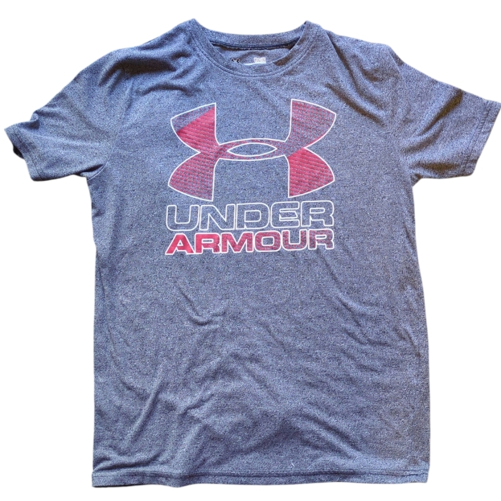 Under Armour HeatGear T-Shirt, Loose / Regular, Youth Large, Logo, Athletic Top